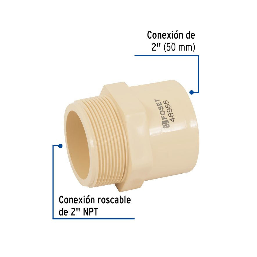Conector macho CPVC 2', Foset Caja con 4, 48955