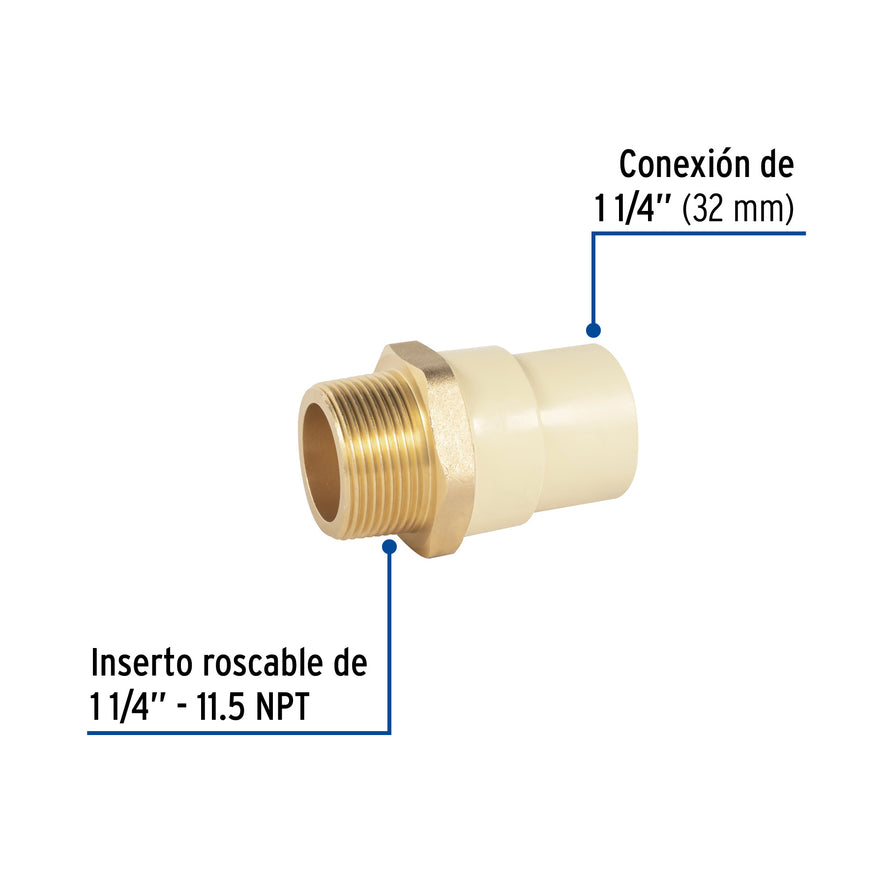 Adaptador macho de CPVC 1-1/4' con inserto metálico, Foset Caja con 4, 48959