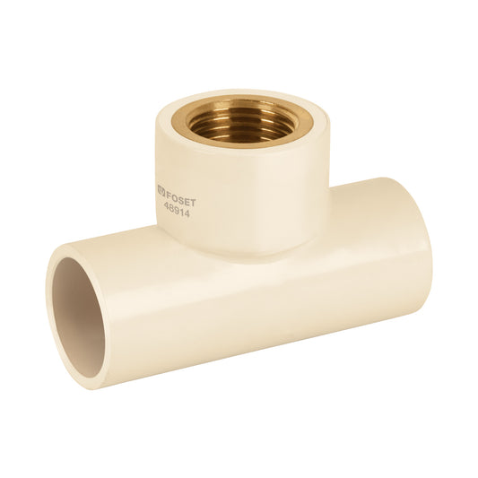 Tee rosca central hembra CPVC 1/2' inserto latón, Foset Caja con 10, 48914