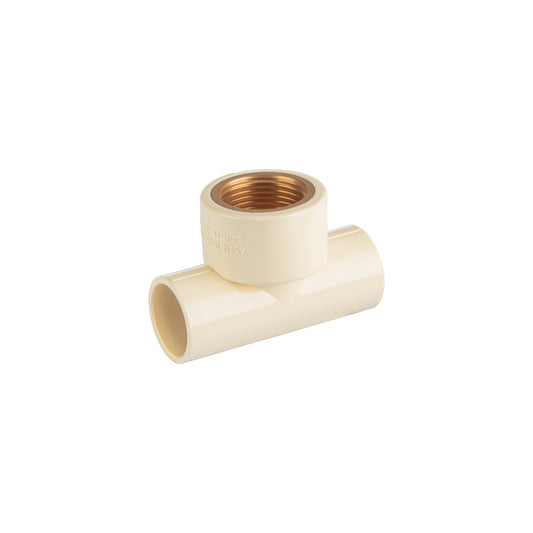 Tee CPVC, 3/4', rosca central hembra, inserto de latón, FOSE Caja con 10, 44916