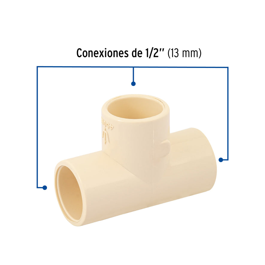 Tee sencilla de CPVC 1/2', Foset Caja con 40, 45069