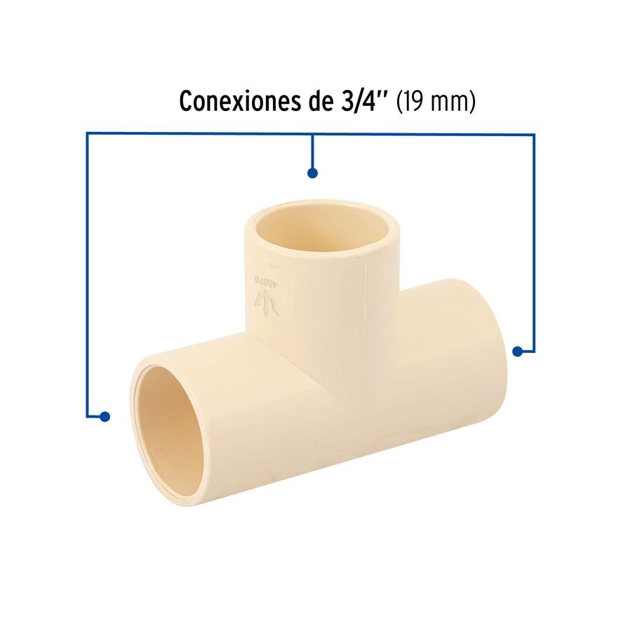 Tee sencilla de CPVC 3/4', Foset Caja con 20, 45070