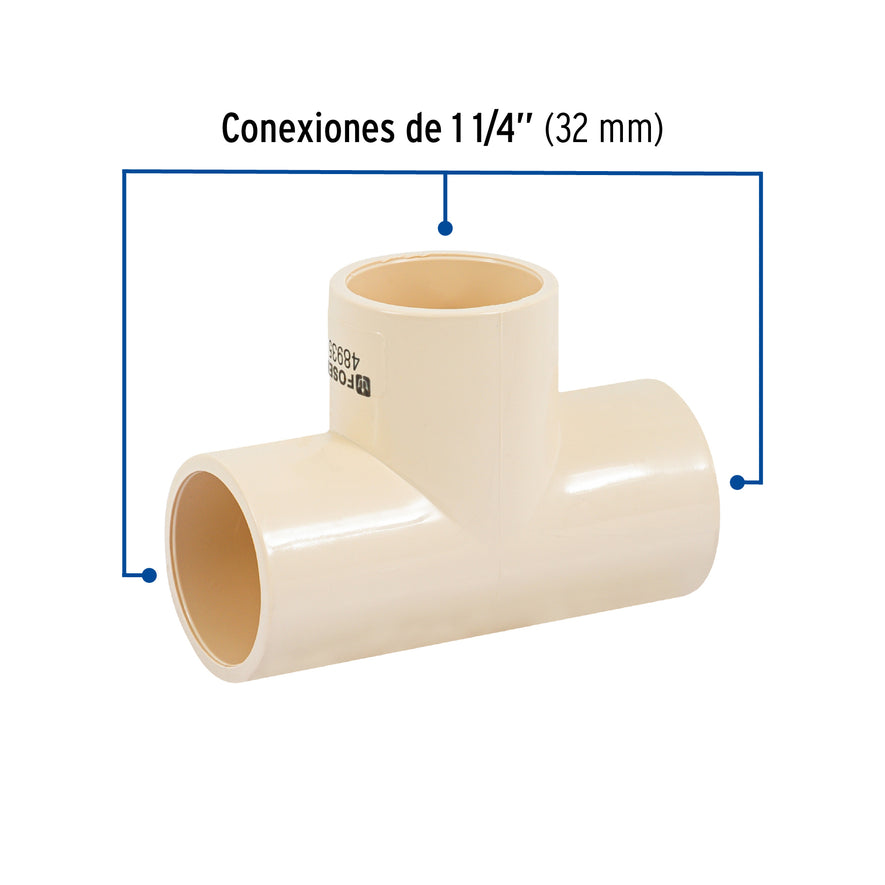 Tee sencilla de CPVC 1-1/4', Foset Caja con 4, 48935