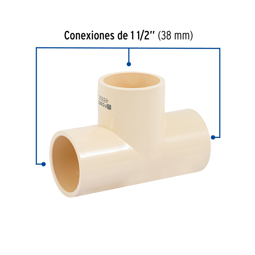 Tee sencilla de CPVC 1-1/2', Foset Caja con 4, 48936