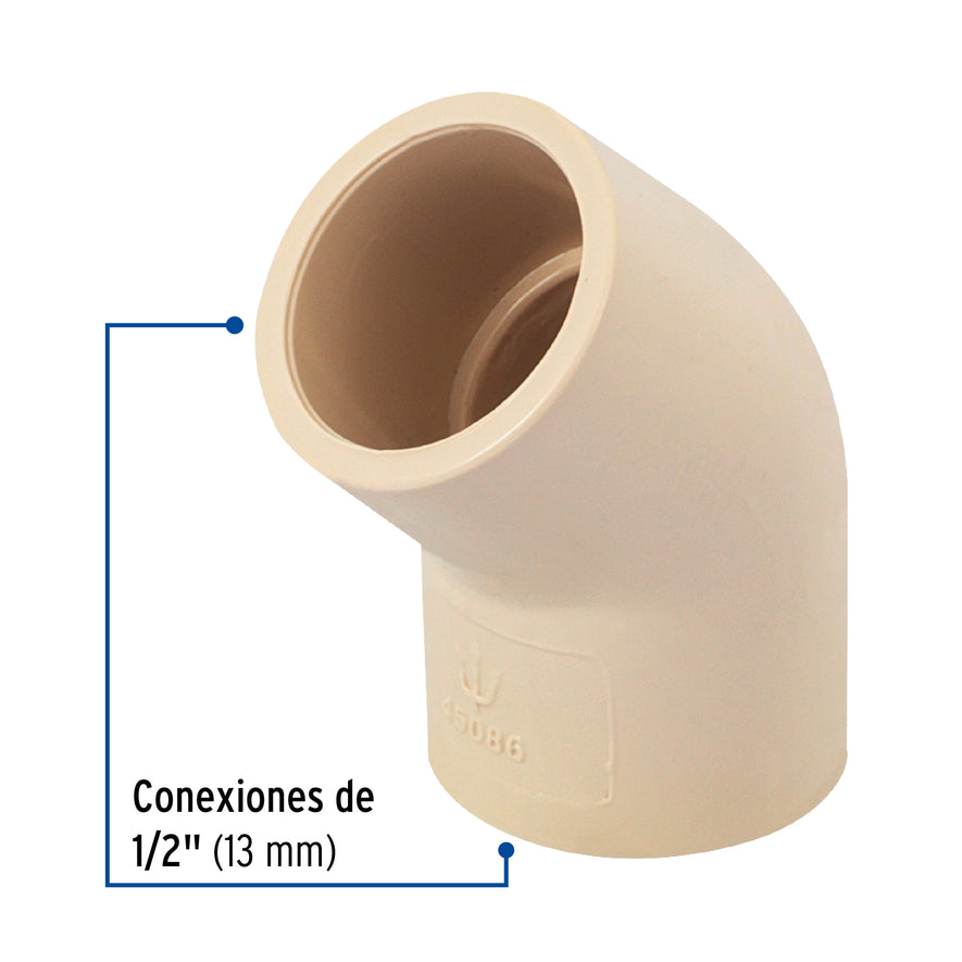 Codo 45° de CPVC de 1/2', Foset Caja con 20, 45086