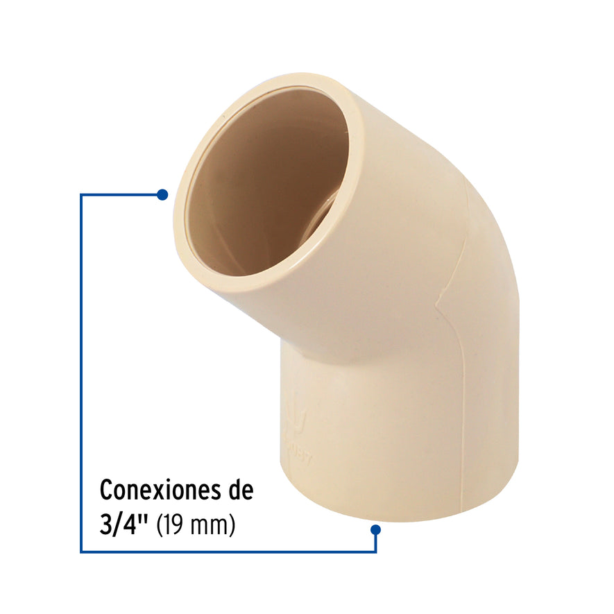 Codo 45° de CPVC de 3/4', Foset Caja con 20, 45087