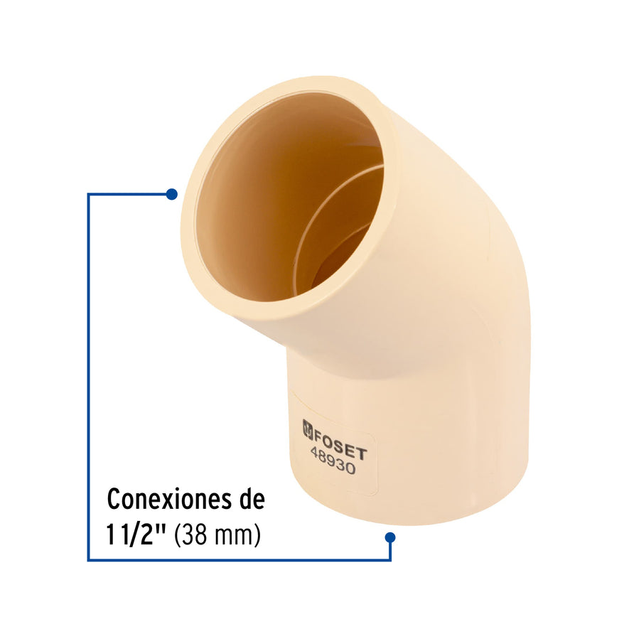 Codo 45° CPVC de 1-1/2', Foset Caja con 4, 48930