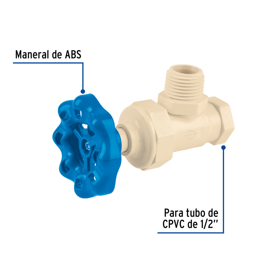 Llave angular de CPVC 1/2' maneral volante, Foset Caja con 5, 42019