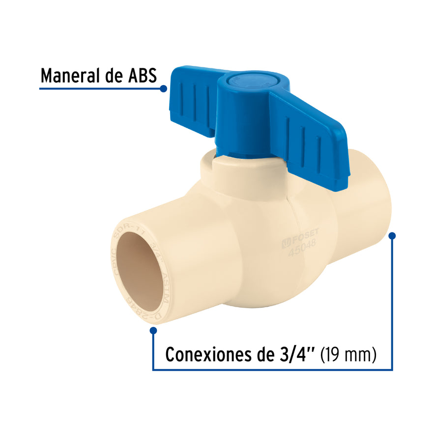 Válvula de esfera de CPVC 3/4', Foset Caja con 10, 45048