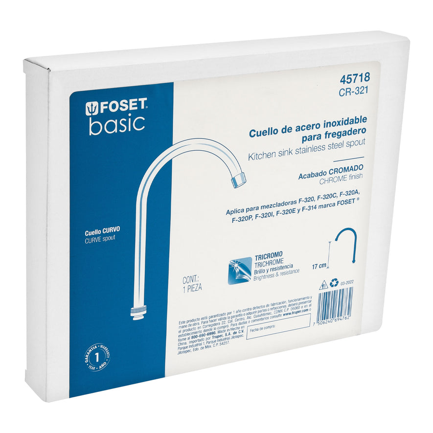 Cuello alto/curvo para mezcladora de fregadero, cromo, Basic, 45718