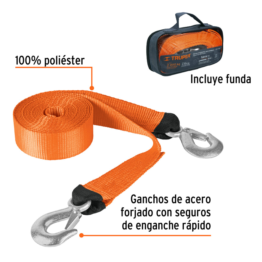 Correa con ganchos para remolque, 48 mm x 5.8 m, Truper, 18344