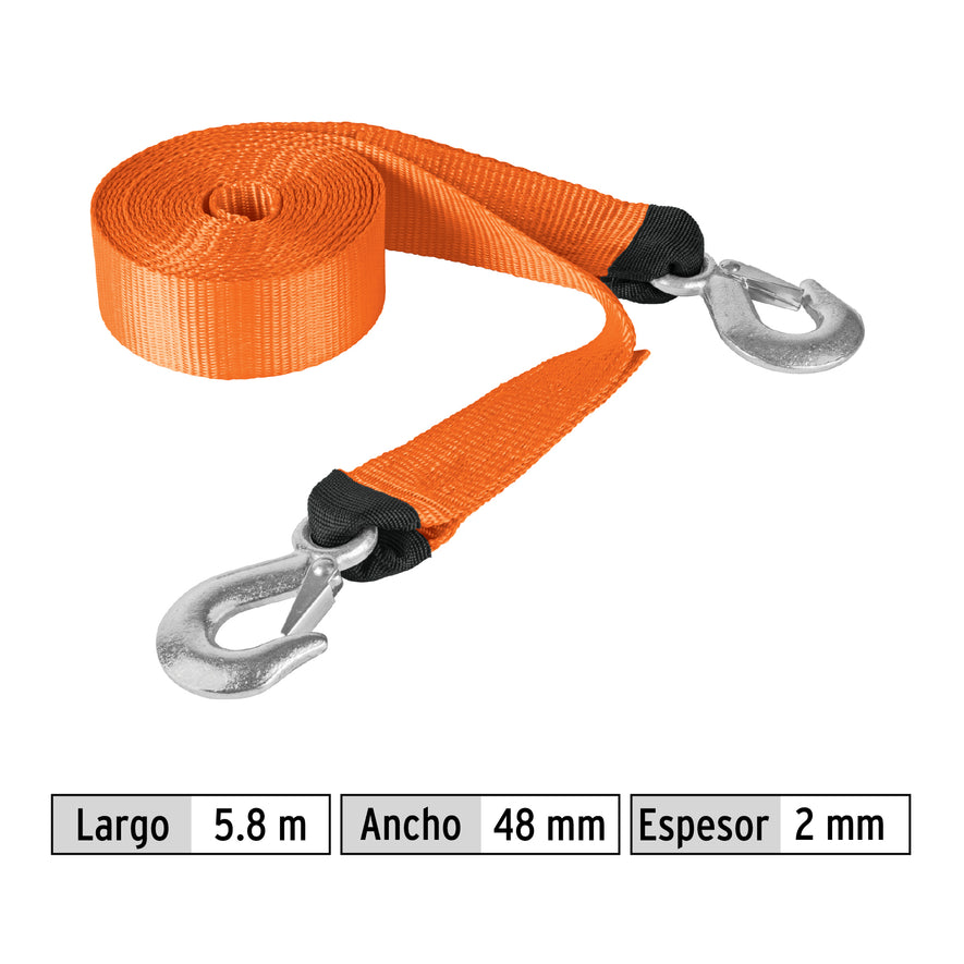Correa con ganchos para remolque, 48 mm x 5.8 m, Truper, 18344