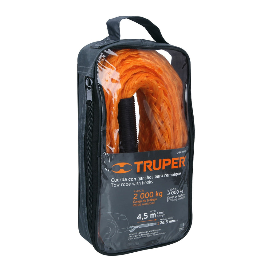 Cuerda con ganchos para remolque, 27 mm x 4.5 m, Truper, 18346