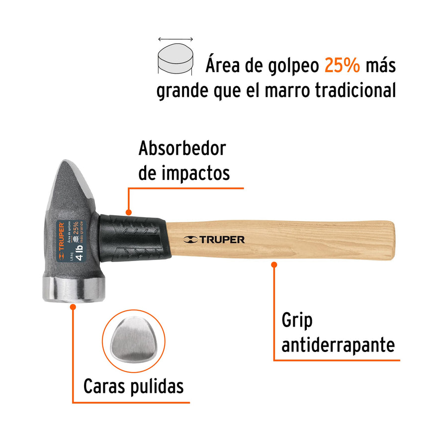 Marro para herrería 4 lb mango 12', Truper Caja con 4, 11253