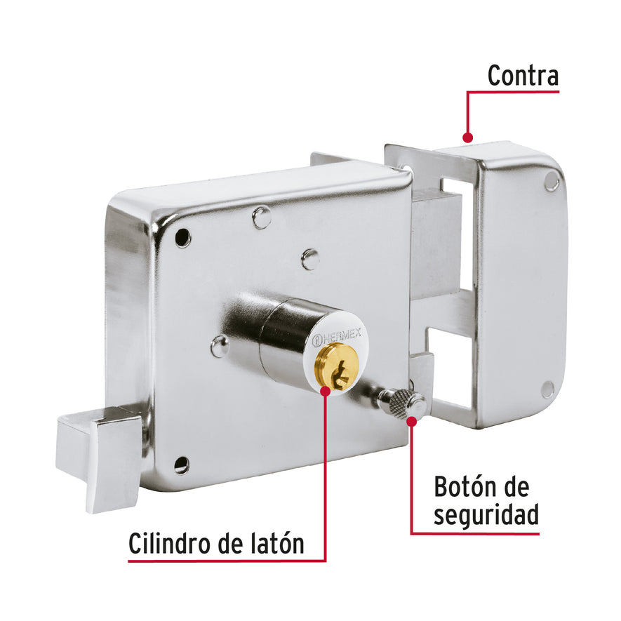 Cerradura sobreponer der instala-fácil, cromada, tradicional Caja con 3, 43588