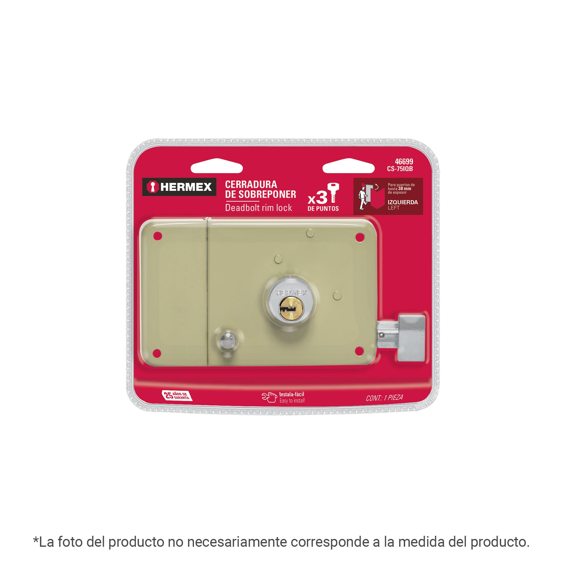 Cerradura sobreponer der instalafácil, llave puntos, blíster Caja con 3, 49740