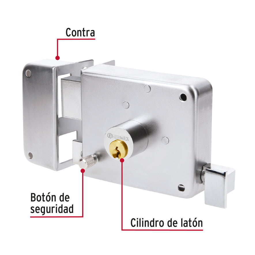 Cerradura sobreponer izq instala-fácil, cromada, tradicional Caja con 3, 43589