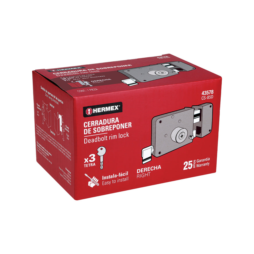 Cerradura sobreponer der instala-fácil, llave tetra, caja Caja con 3, 43578