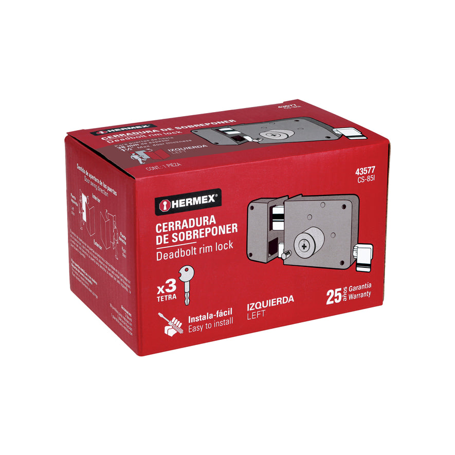 Cerradura sobreponer izq instala-fácil, llave tetra, caja Caja con 3, 43577
