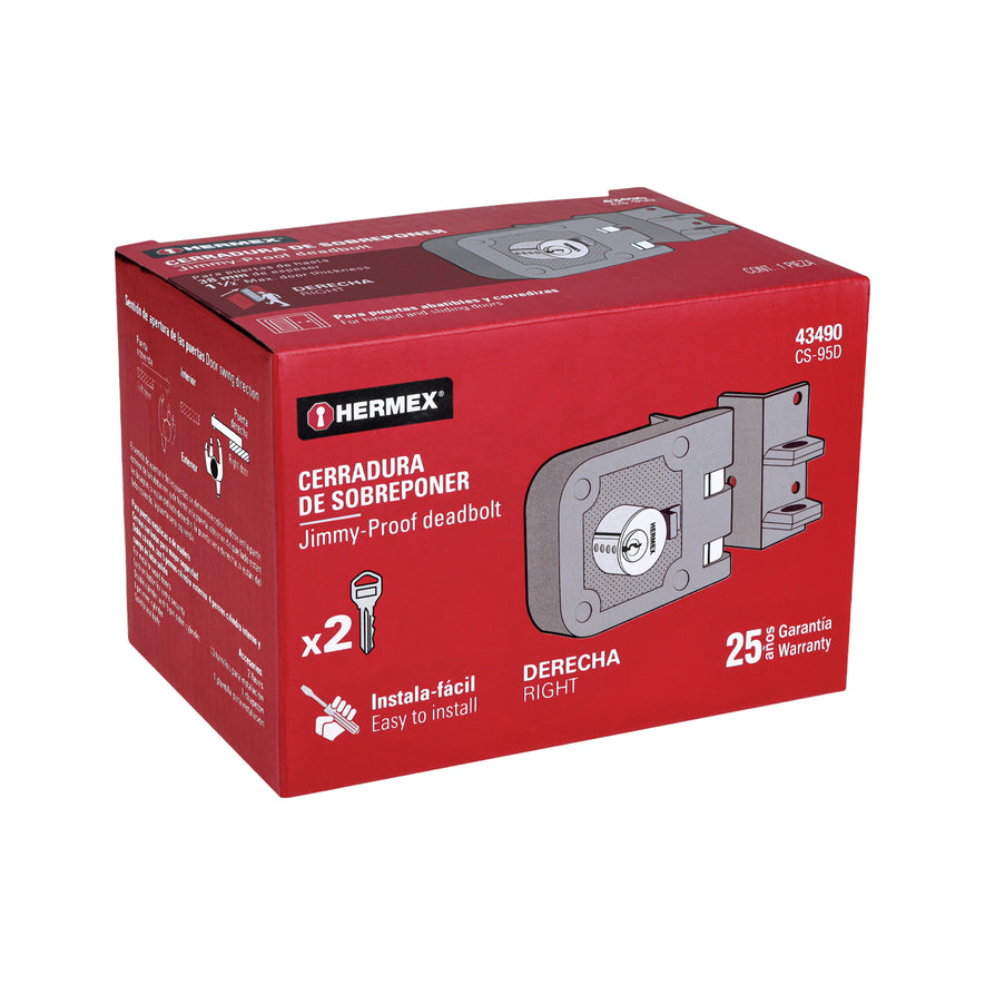 Cerradura sobreponer, puerta corrediza, instala-fácil, der. Caja con 2, 43490