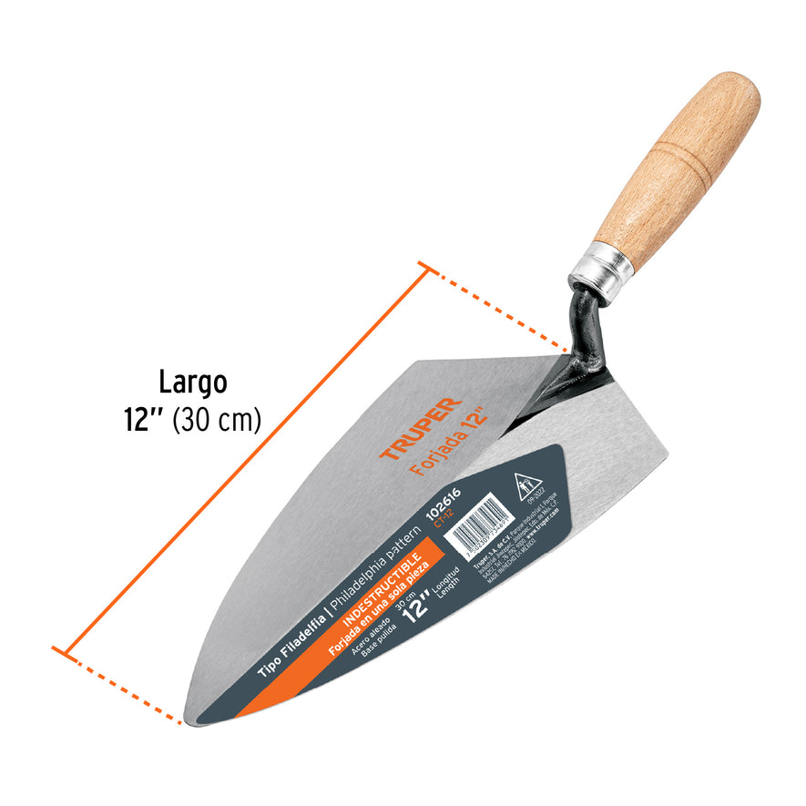 Cuchara para albañil 12' forjada tipo Filadelfia, TRUPER Caja con 3, 102616