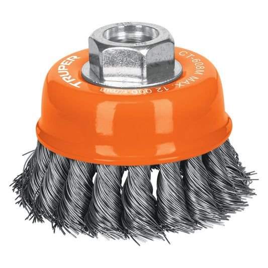 Carda copa 3' alambre trenzado fino, eje M14, Truper Caja con 4, 14184