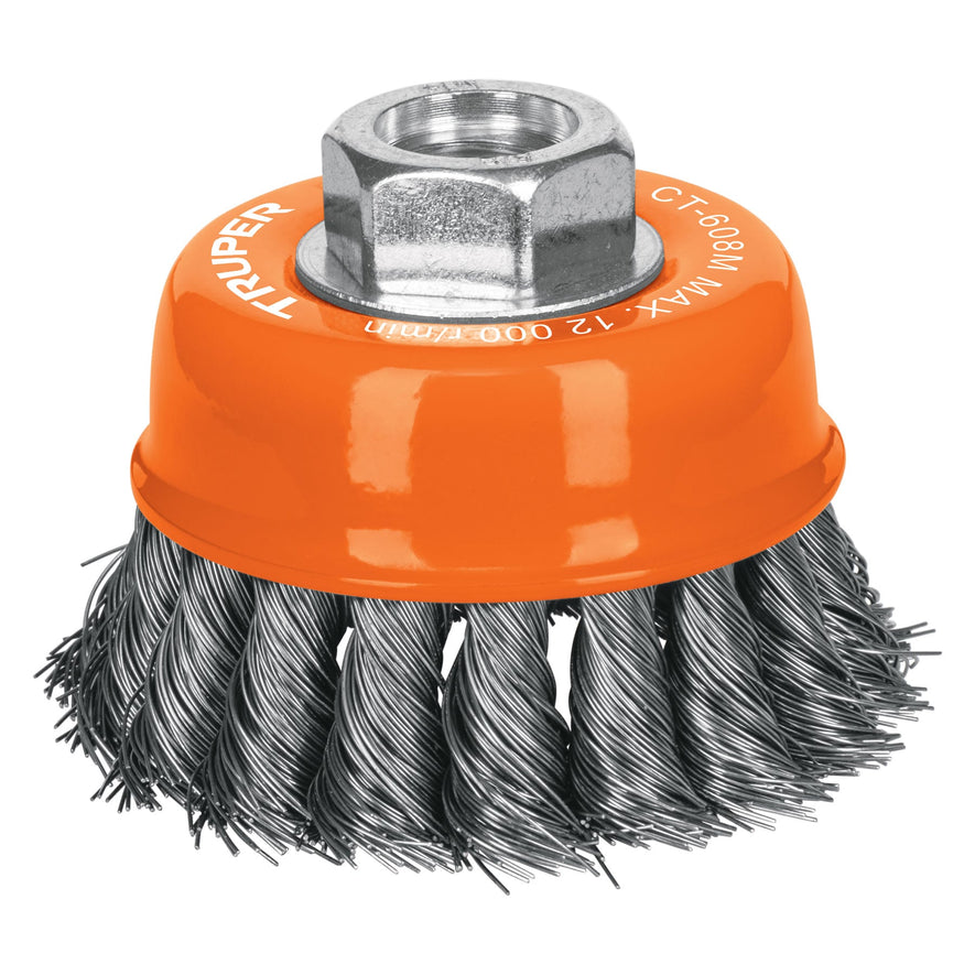 Carda copa 3' alambre trenzado fino, eje M14, Truper Caja con 4, 14184