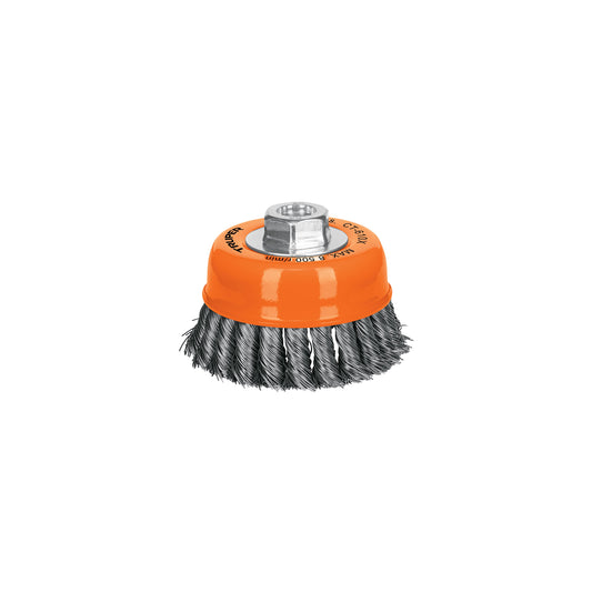 Carda copa 4' alambre trenzado grueso, eje 5/8'-11, Truper Caja con 4, 17531