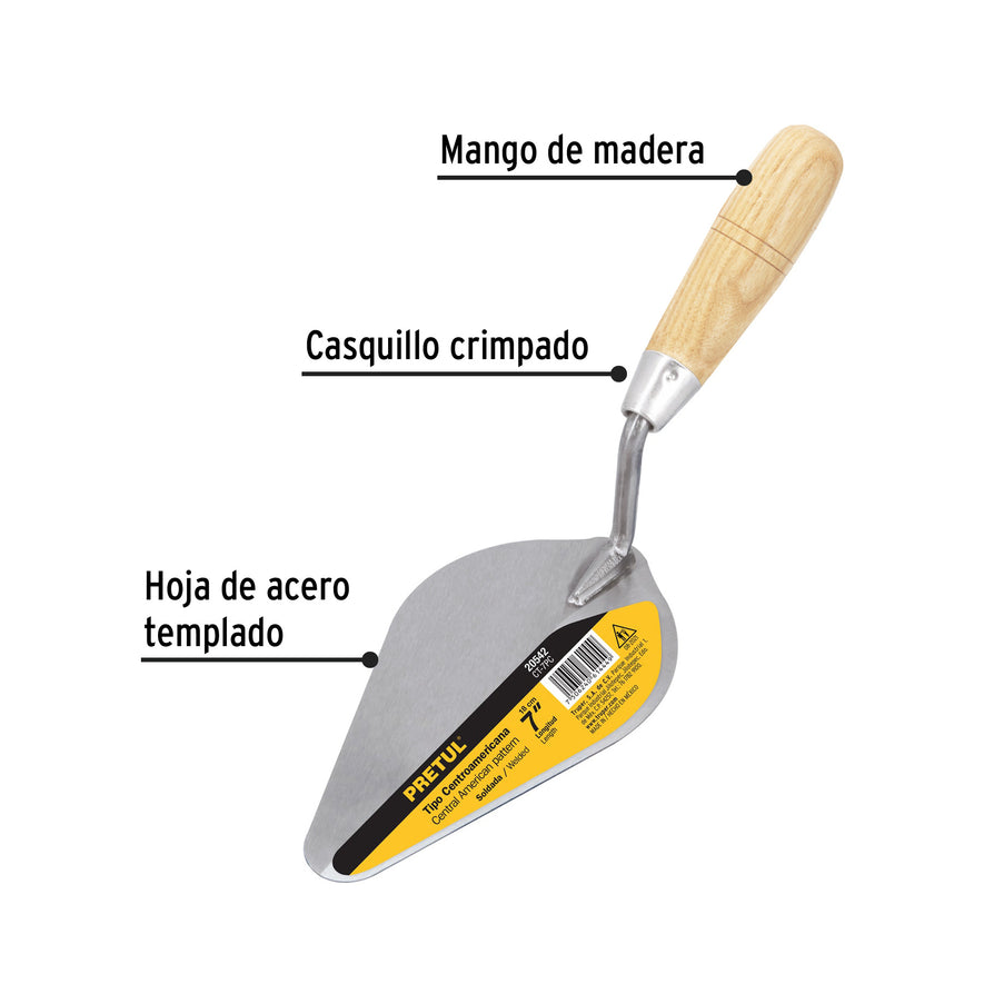 Cuchara para albañil 7' tipo centroamericana, Pretul Caja con 6, 20542