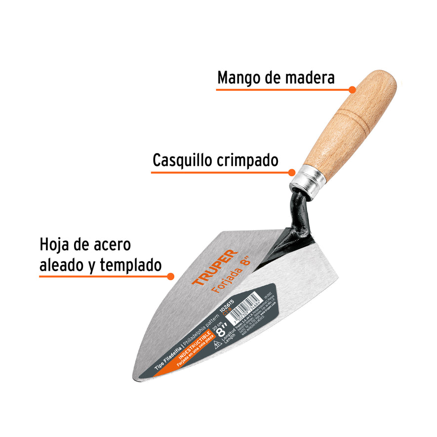 Cuchara para albañil 8' forjada tipo Filadelfia, TRUPER Caja con 3, 102615