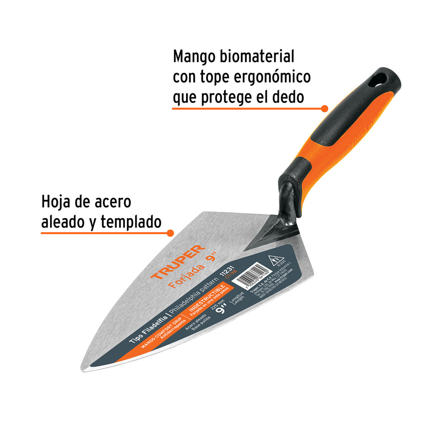 Cuchara p/ albañil 9' forjada tipo Filadelfia, Comfort Grip Caja con 3, 11231