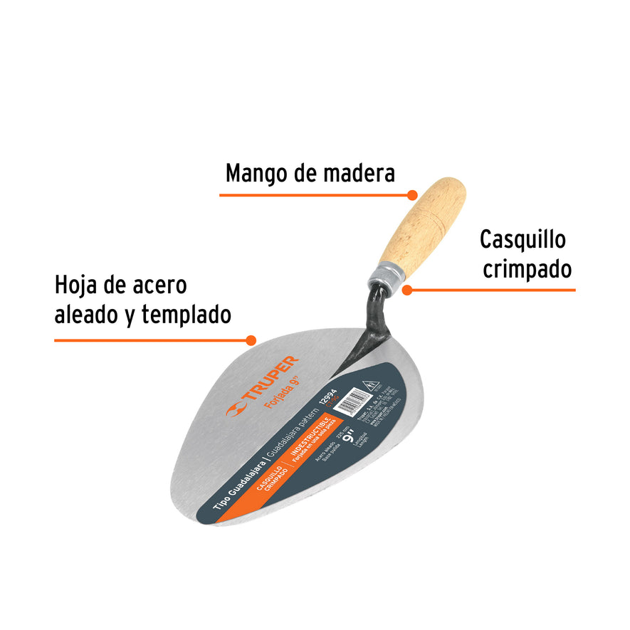Cuchara para albañil 9' forjada tipo Guadalajara, Truper Caja con 3, 12994
