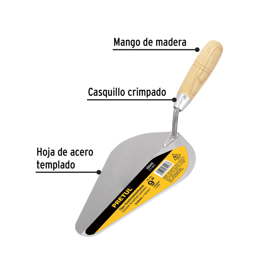 Cuchara para albañil 9' tipo centroamericana, Pretul Caja con 6, 20544