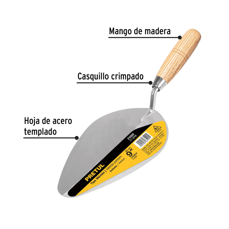 Cuchara para albañil 9' tipo Mérida, Pretul Caja con 6, 21059
