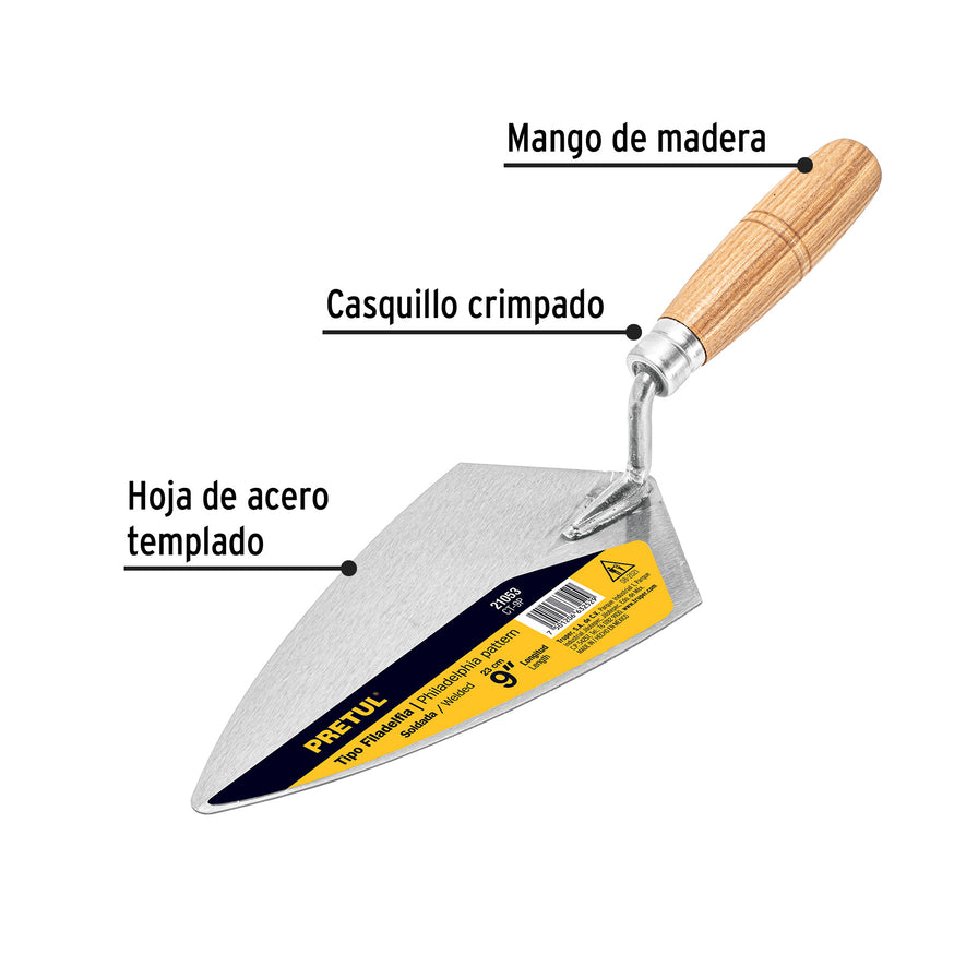 Cuchara para albañil 9' tipo Filadelfia, Pretul Caja con 6, 21053