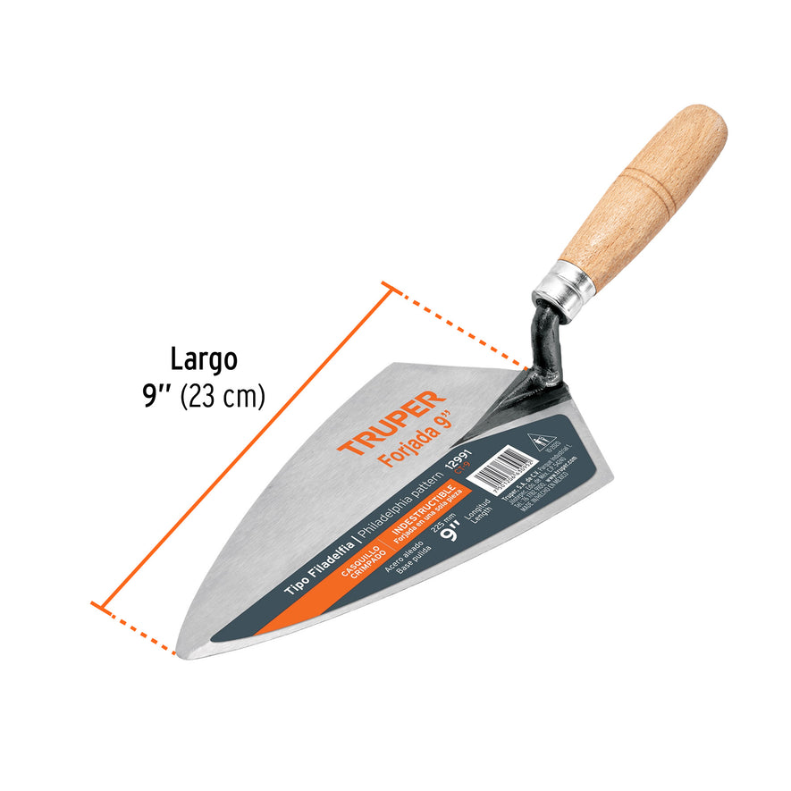 Cuchara para albañil 9' forjada tipo Filadelfia, TRUPER Caja con 3, 12991