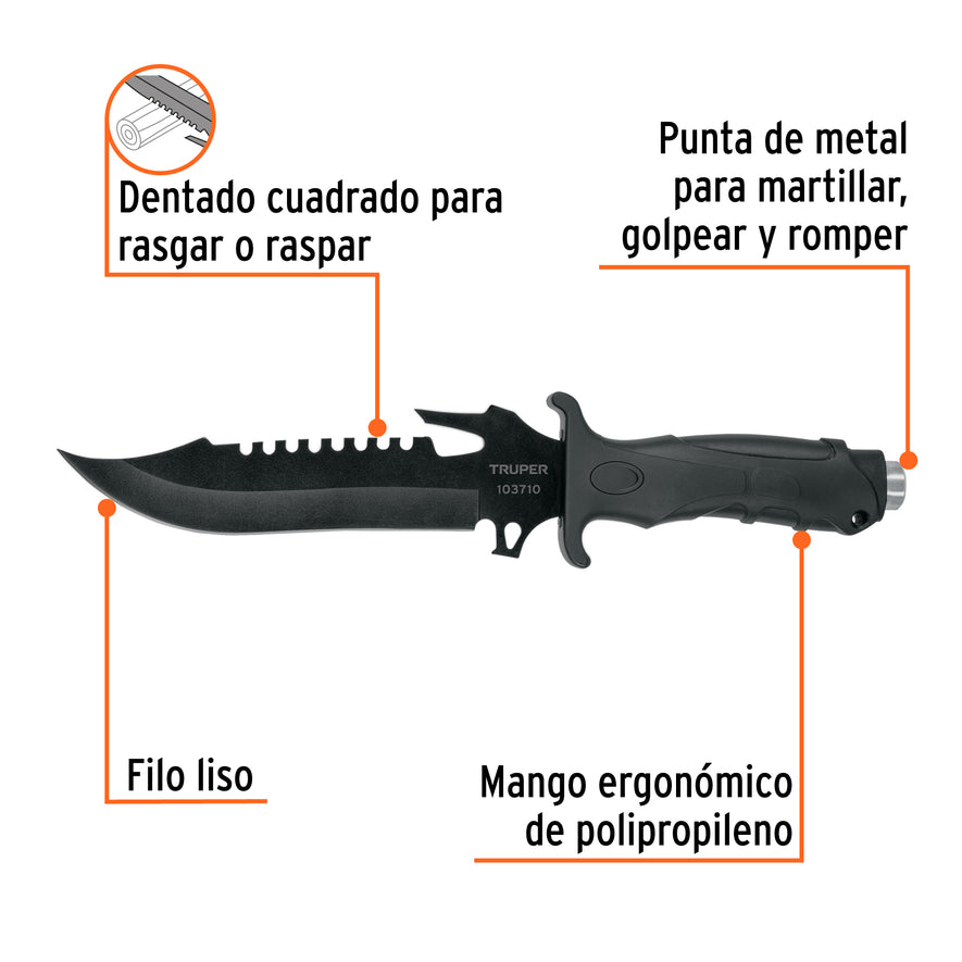 Cuchillo táctico para campismo 7', TRUPER Caja con 4, 103710