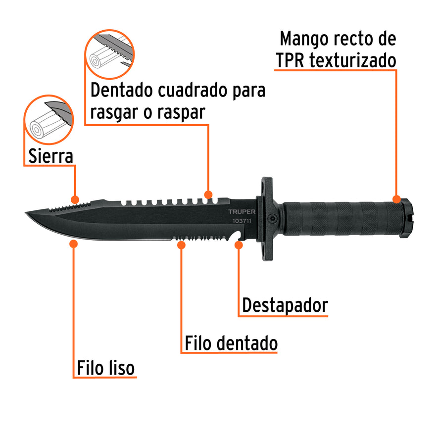 Cuchillo táctico de monte 8', TRUPER Caja con 4, 103711