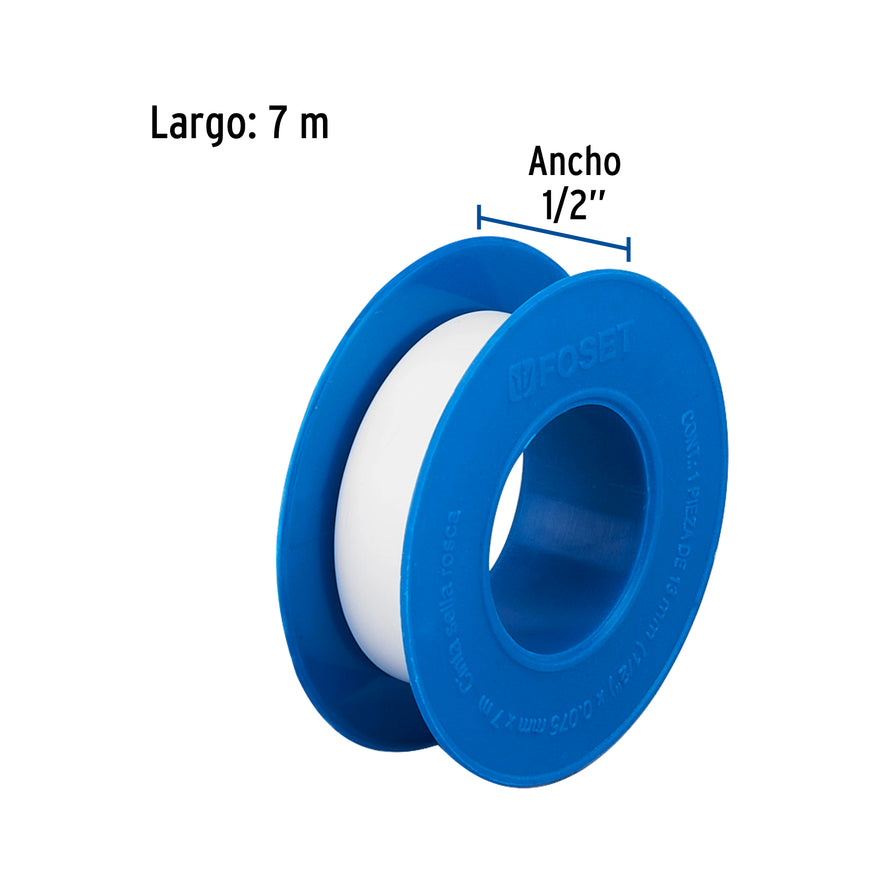 Cinta sella roscas 1/2' x 7 m, uso general, Foset Caja con 100, 47476