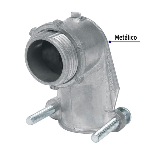 Conector curvo 1' para tubo flexible metálico, Volteck Caja con 10, 47345