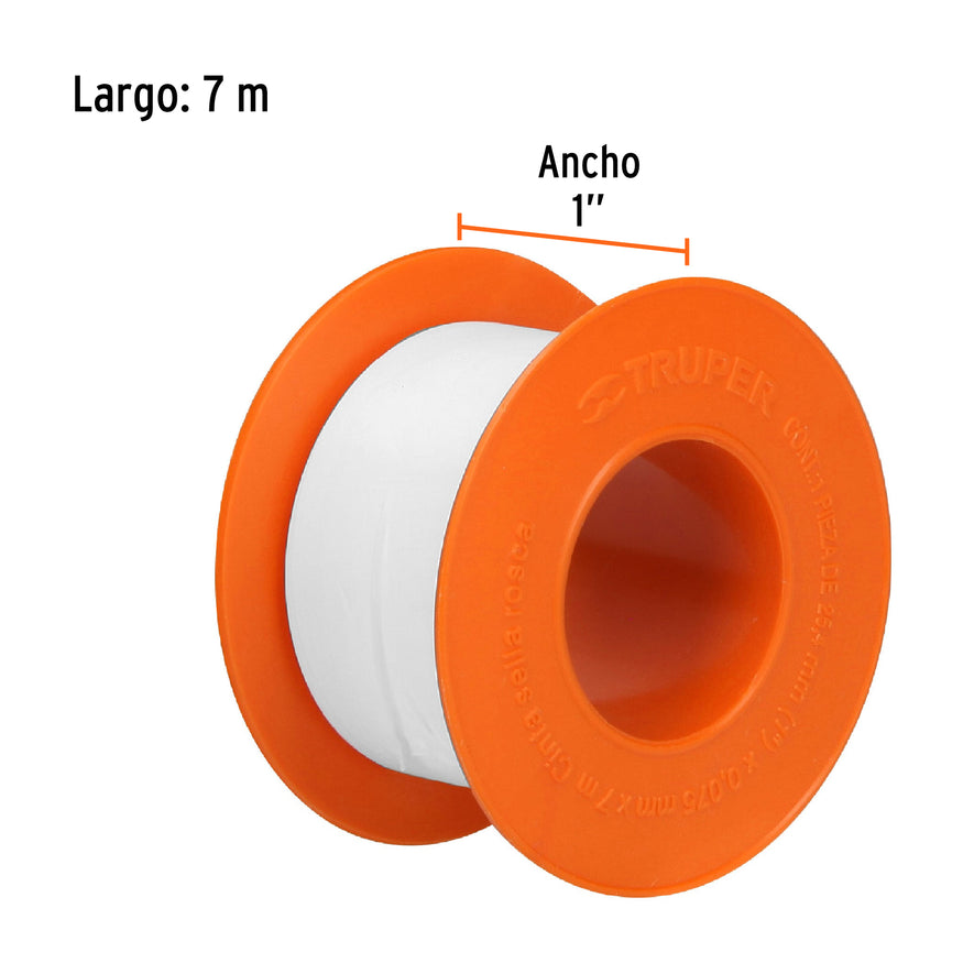 Cinta sella roscas 1' X 7 m de largo, uso general, Truper Caja con 10, 12511