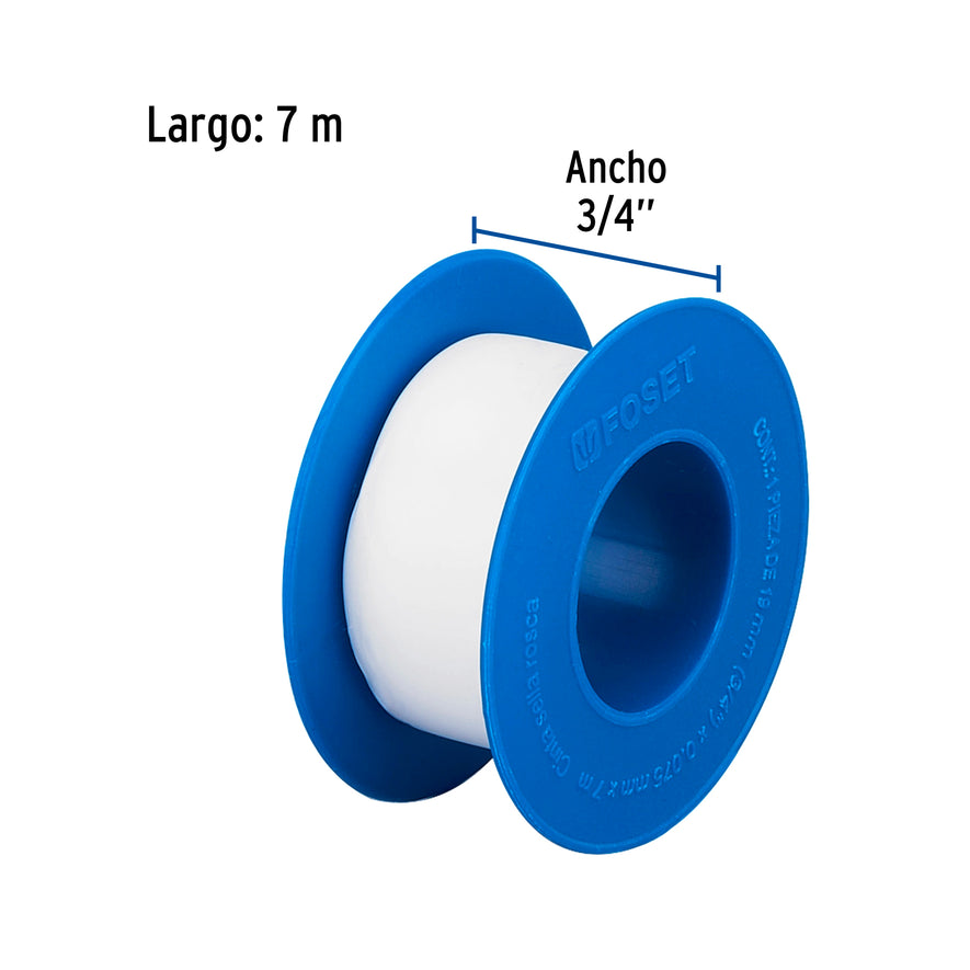 Cinta sella roscas 3/4' x 7 m, uso general, Foset Caja con 40, 47477