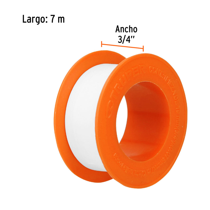 Cinta sella roscas 3/4' X 7 m de largo, uso general, Truper Caja con 40, 12521