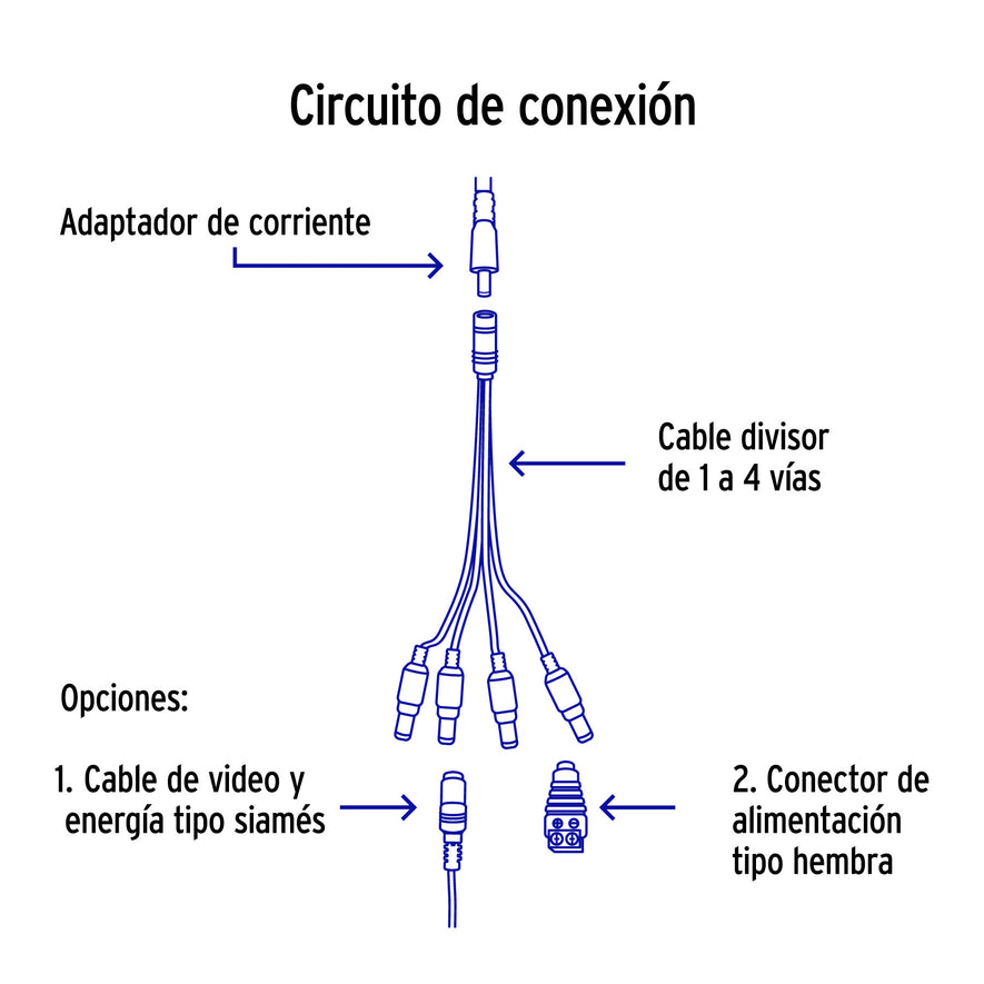 Cable Divisor de Energía tipo Pulpo 1 a 4 para CCTV, Volteck Caja con 4, 49788