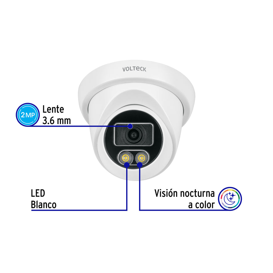 Cámara Tipo Domo 2MP, Lente 3.6mm, Volteck, 49579
