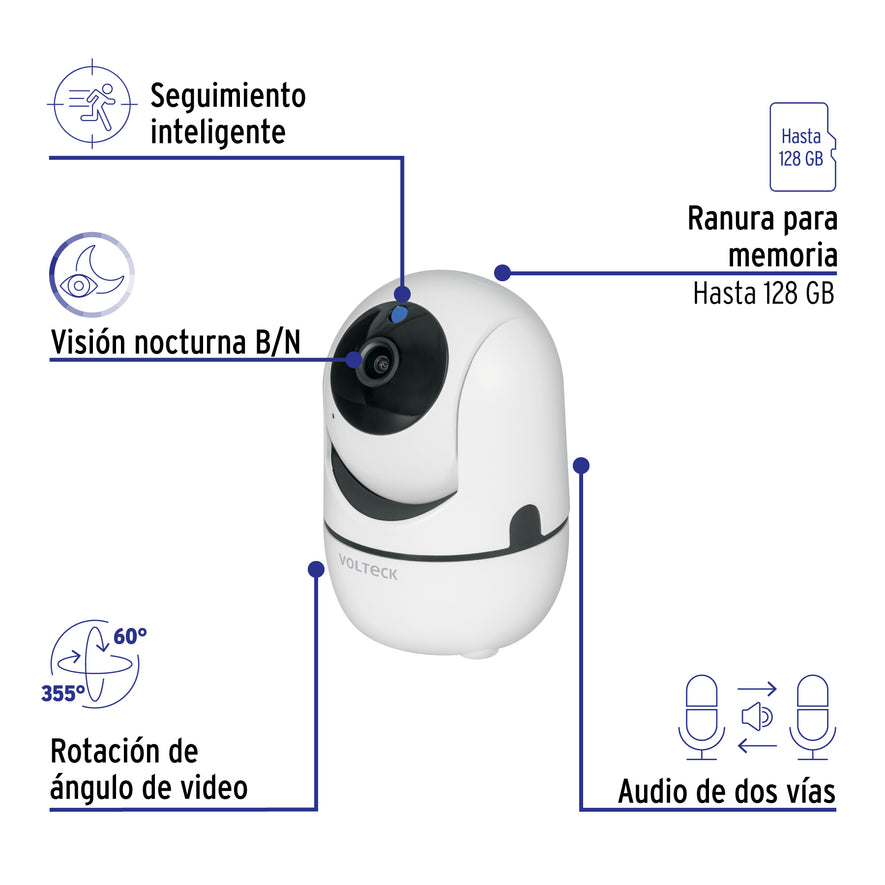 Cámara WiFi Robotizada 3MP, Volteck, 49556