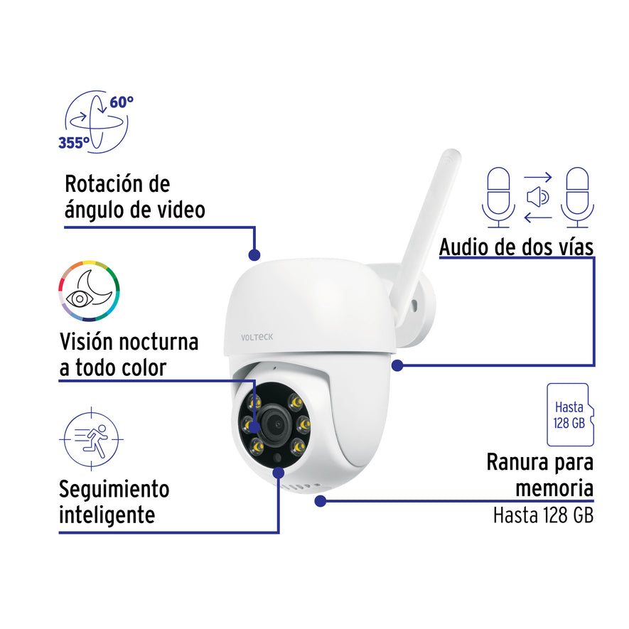 Cámara WiFi Robotizada Tipo Domo 3MP, Volteck, 49557