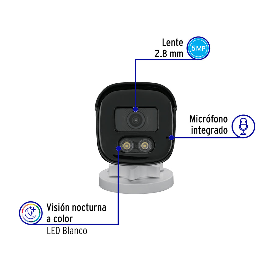 Cámara Tipo Bala 5MP, Lente 2.8mm, c/Micrófono, Volteck, 49578