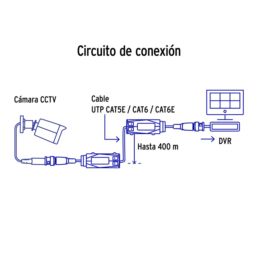 Par de Transceptores Pasivos Video Balun, hasta 8MP, Volteck Caja con 4, 49793
