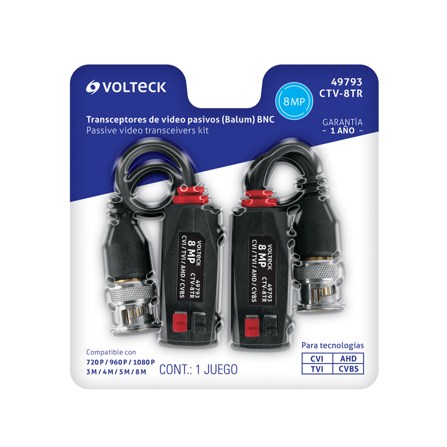 Par de Transceptores Pasivos Video Balun, hasta 8MP, Volteck Caja con 4, 49793